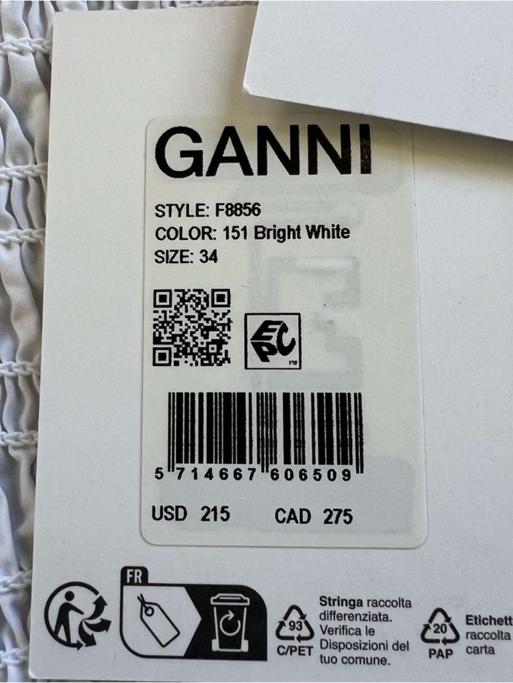 GANNI Organic Cotton Poplin Blouse F8856 Women’s Size 34 XS - Picture 8 of 13
